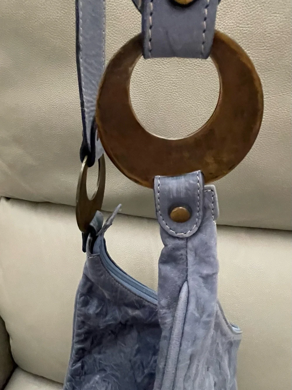 VTG Y2K LUPE Blue Distressed Argentine Cowhide Leather Hobo Bag w/Front Pockets